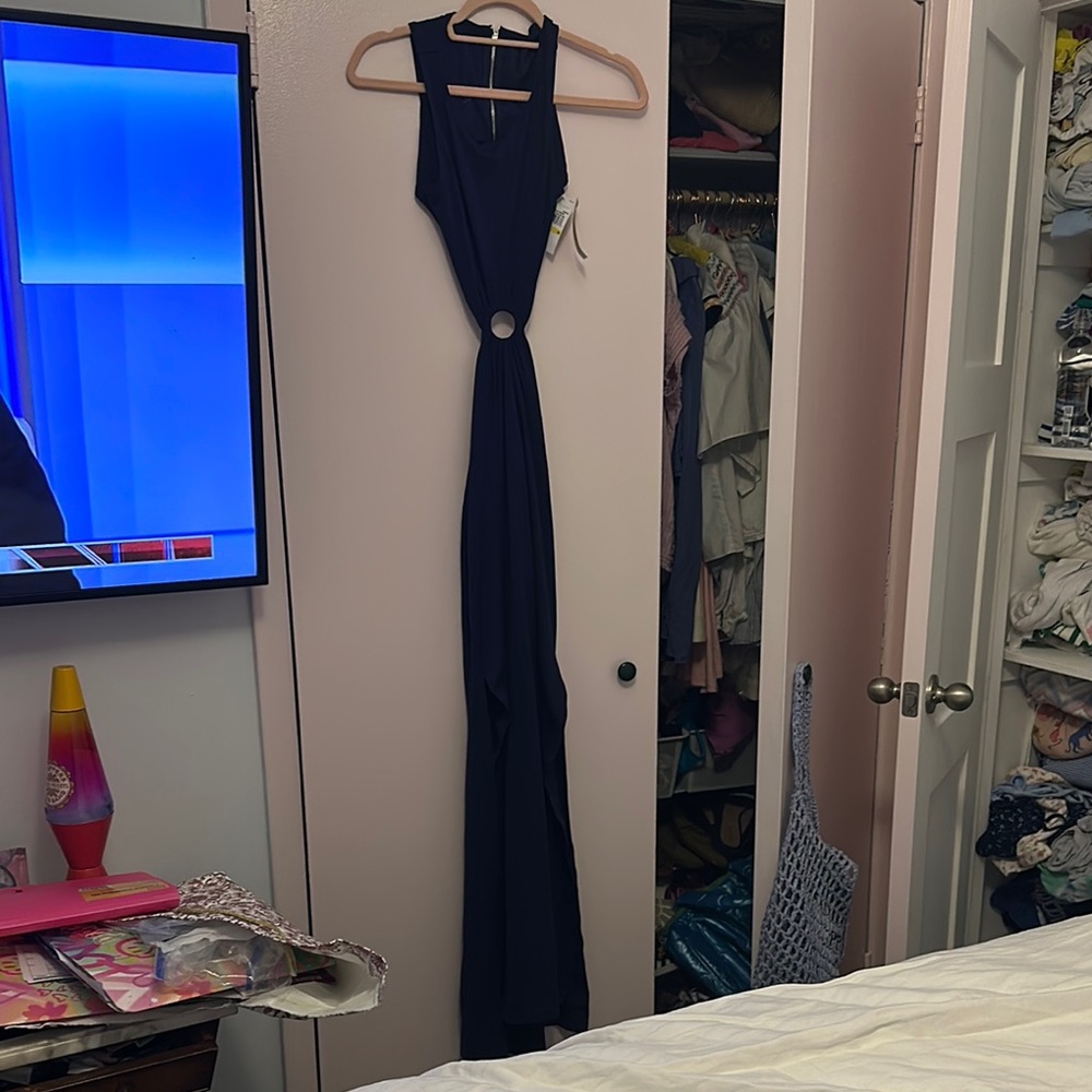 Michael Kors Blue Sleeveless Halter Gown